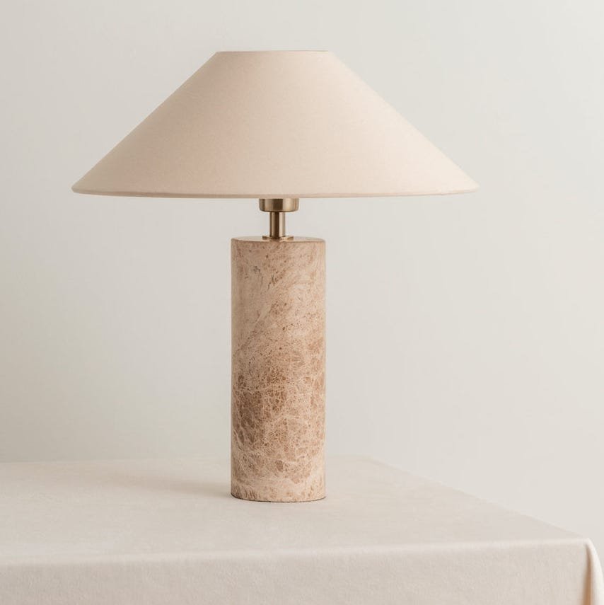 Denari - 1 light small brown marble cylinder table lamp