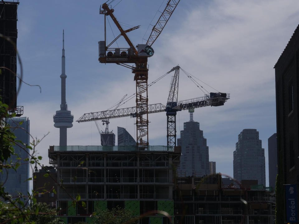 A view of a construction site is being seen in downtown Toronto, Canada, on May 29, 2024. (Photo by Arrush Chopra/NurPhoto via Getty Images)