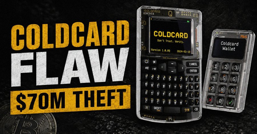 Coldcard Hardware Wallet Flaw Linked to $70 Million Bitcoin Theft in 41 Minutes
